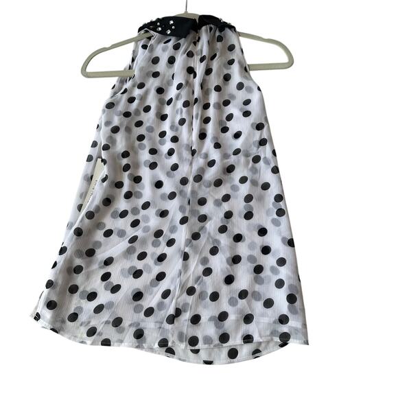 NWT WHBM White w/Black Polka Dot Chiffon Shirt Removable Rhinestone Collar Sz 0 - Picture 6 of 11